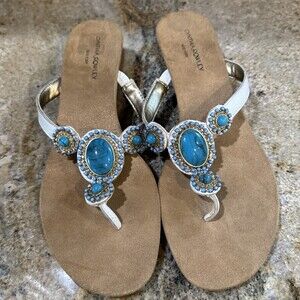 Cynthia Rowley Womens Size 10 Turquoise Beaded Sandals Wedge Summer Sexy Strappy